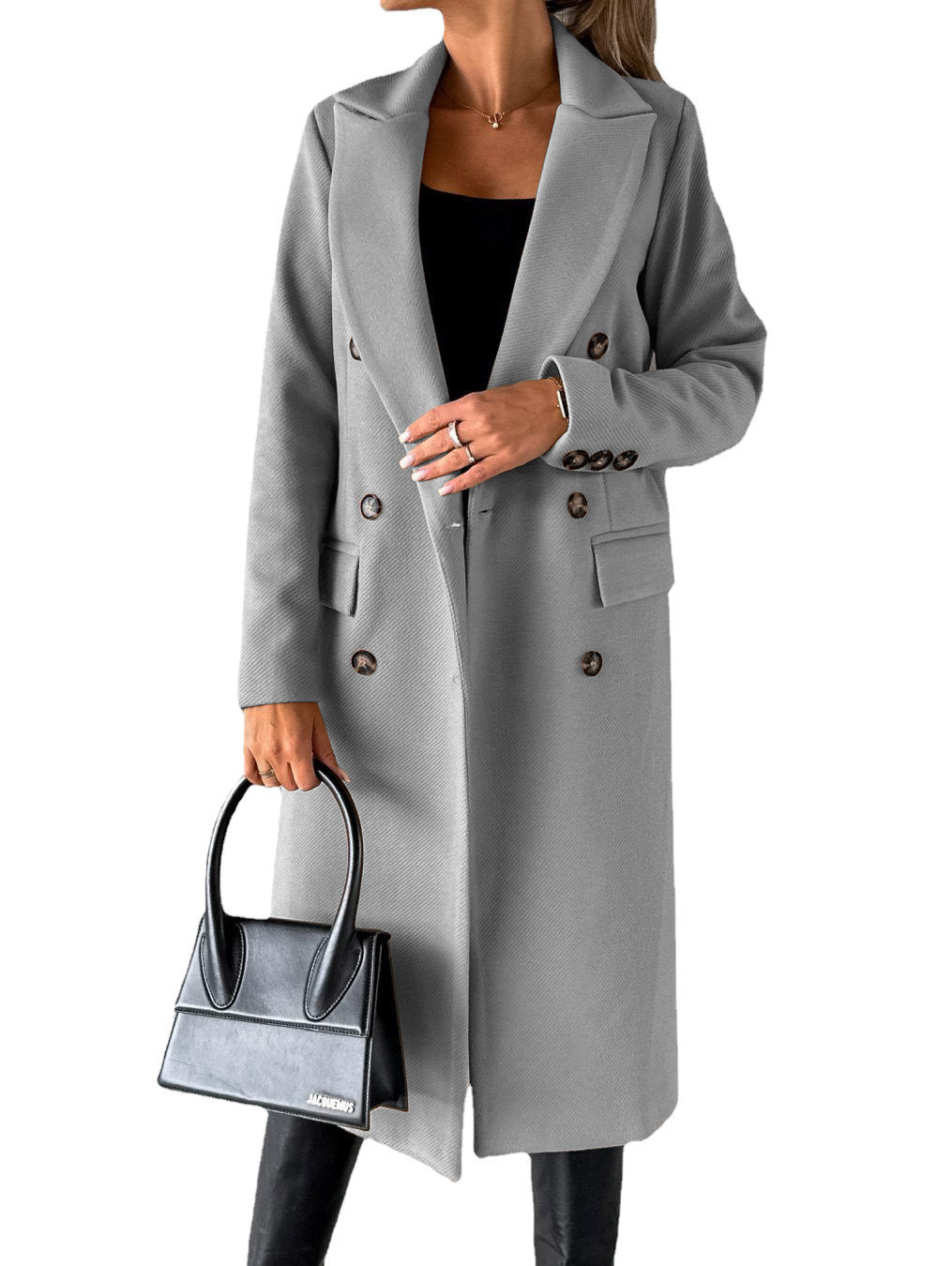 Long Sleeve Lapel Coat – Women’s Solid Double-Breasted Slim Winter Jacket