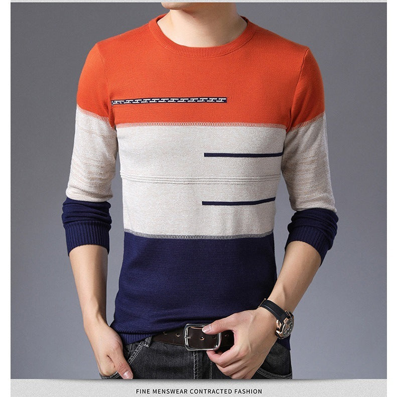 Men’s Slim Fit Cotton Pullover Sweater – Round Neck Knitwear for Spring & Autumn