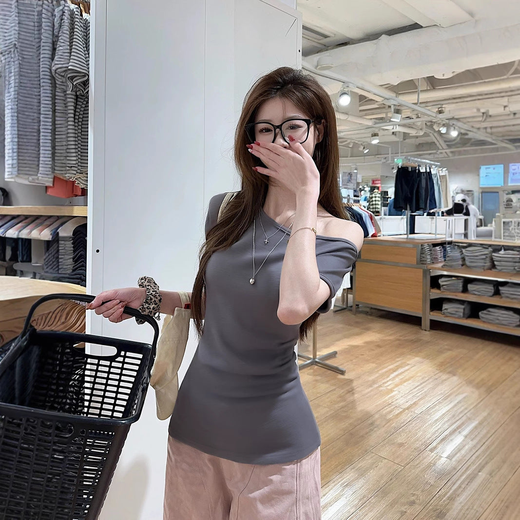 Women's Off-shoulder Fitted Waist Short-sleeve Top