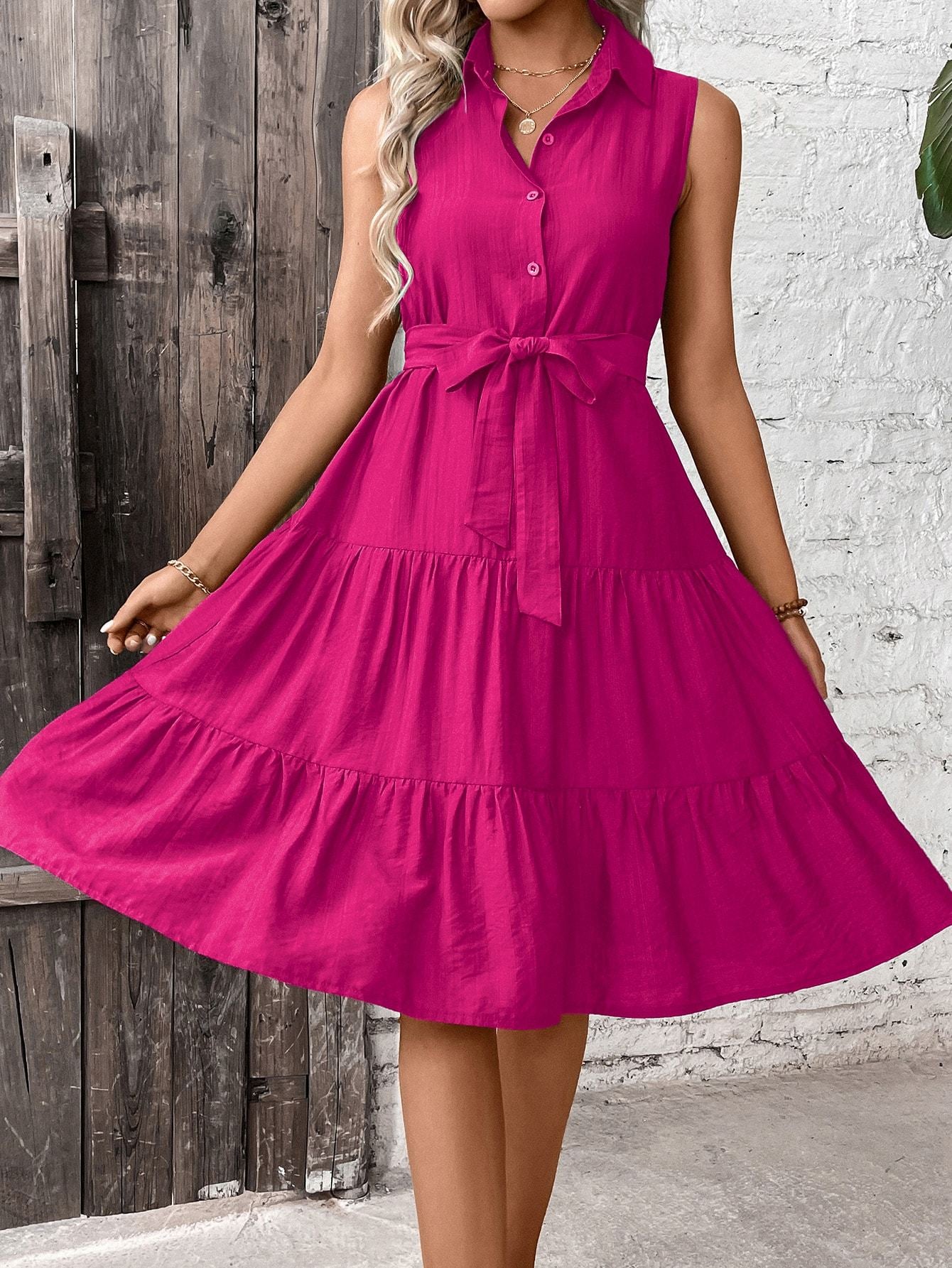 Women’s Ruffle Hem Belted Shirt Dress – Maxi Vacation & Beach Outfit