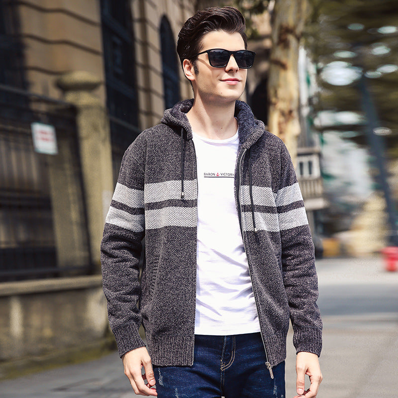 Men’s Winter Hooded Cardigan Sweater – Plus Size Cashmere Blend Knitwear