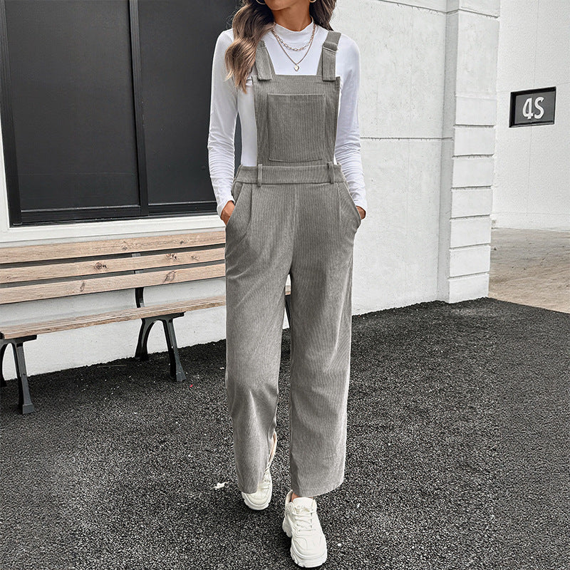 Women’s Corduroy Suspender Jumpsuit – Casual Japanese & Korean Style Overalls