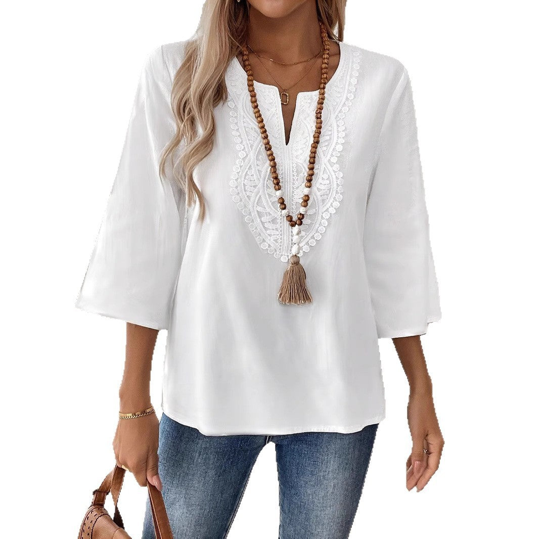Women’s Elegant Solid Color Loose Pullover – Casual Long Sleeve Shirt