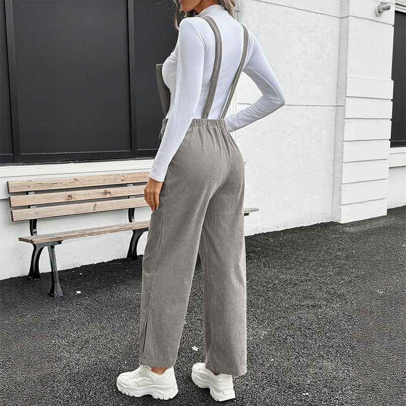 Women’s Corduroy Suspender Jumpsuit – Casual Japanese & Korean Style Overalls