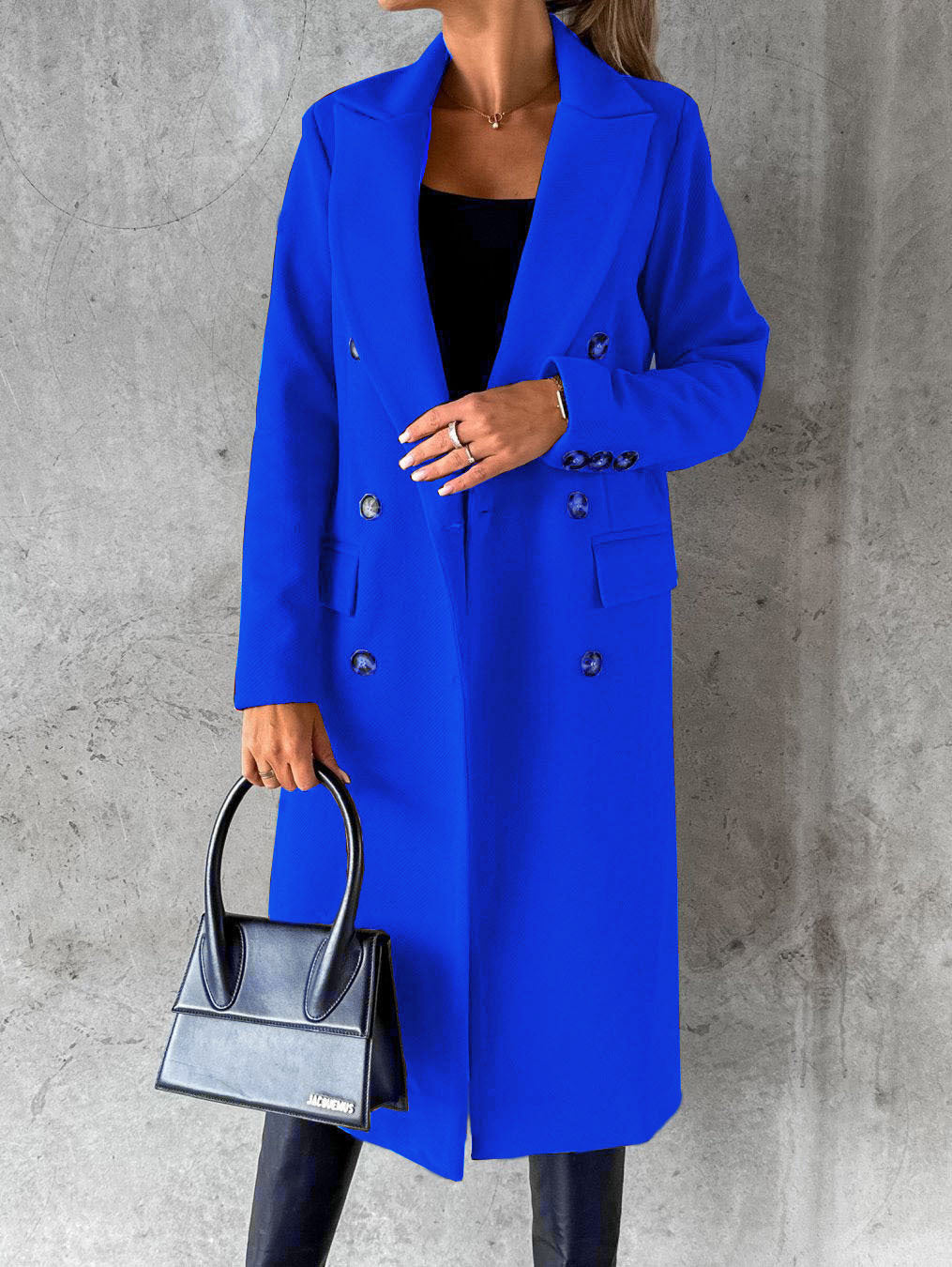 Long Sleeve Lapel Coat – Women’s Solid Double-Breasted Slim Winter Jacket