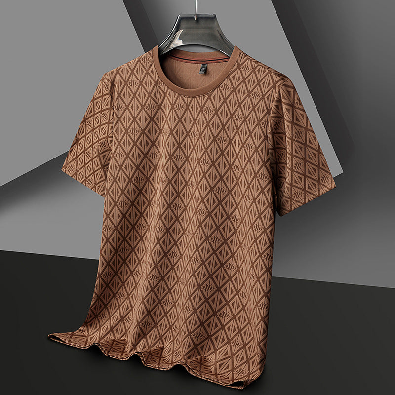 Men's Round Neck Jacquard Short Sleeve Cool Antibacterial Fashion Casual T-shirt