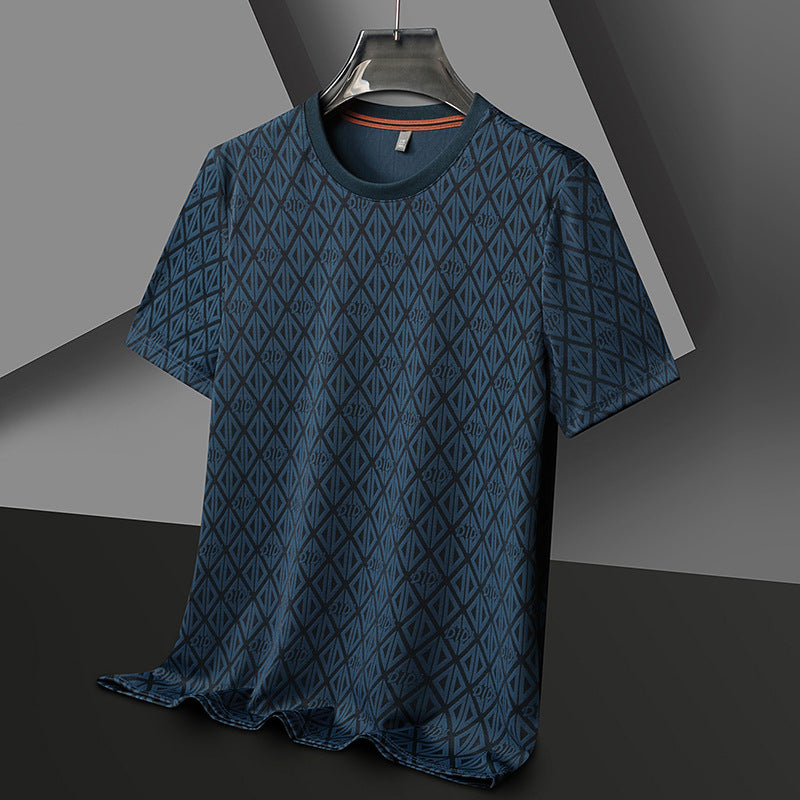 Men's Round Neck Jacquard Short Sleeve Cool Antibacterial Fashion Casual T-shirt