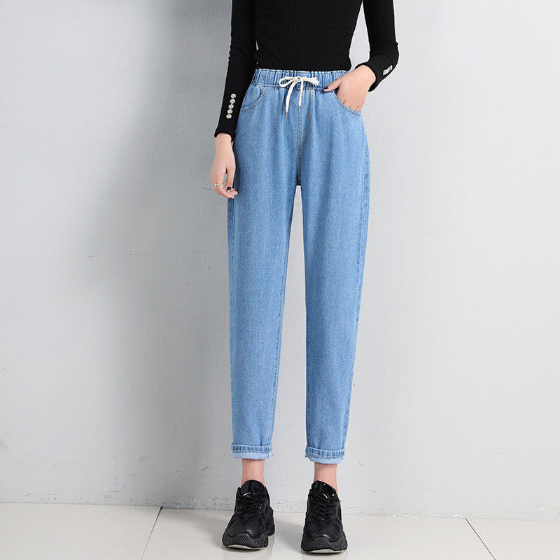 Women’s Korean Style High-Waist Jeans – Casual Straight Cropped Denim Pants