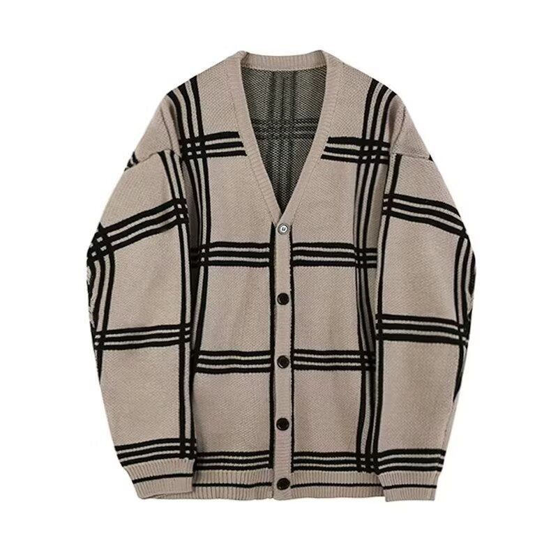 Men’s Retro Striped Knitted Cardigan – Loose Fit Knitwear for Spring & Autumn