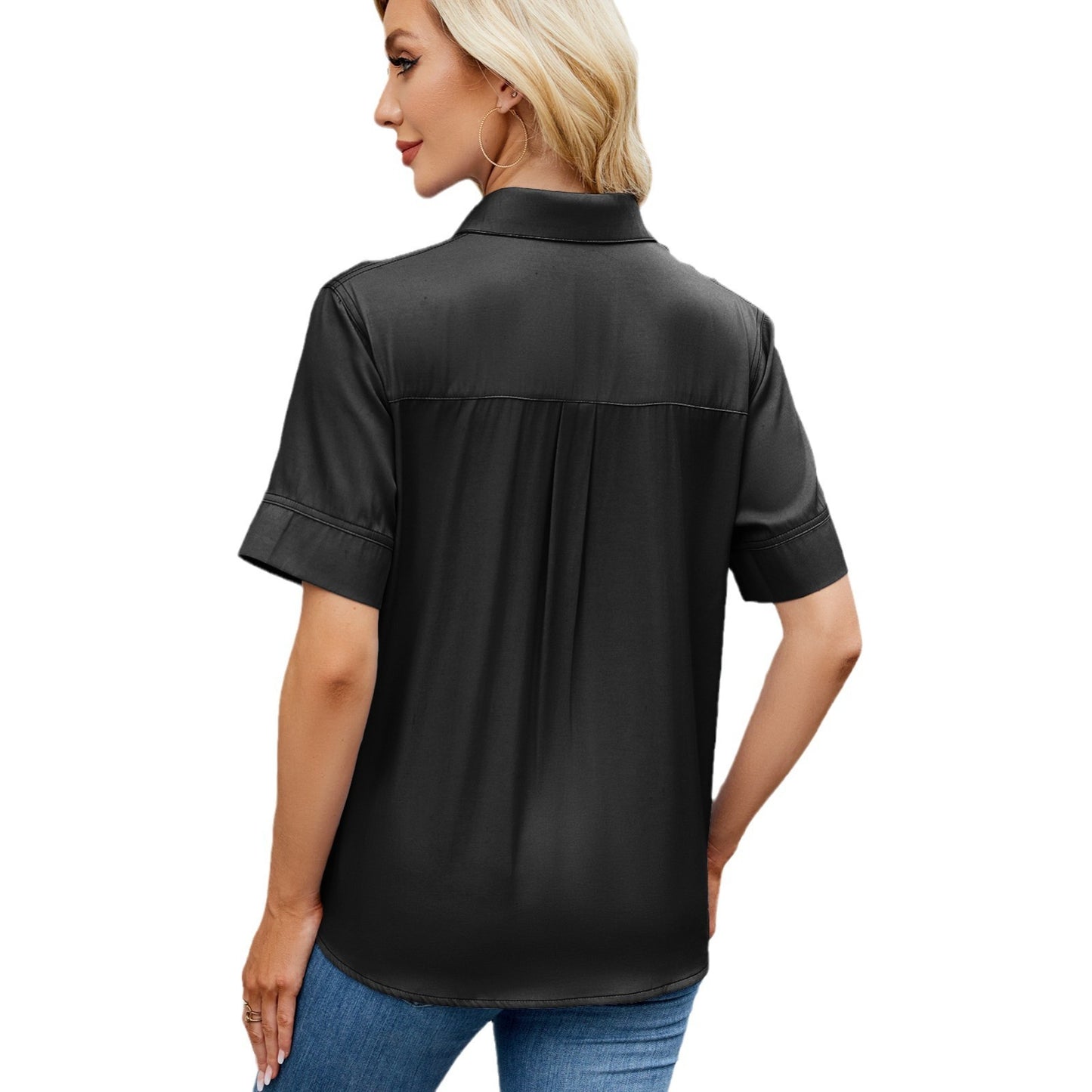 Women's One Breasted Faux Denim Short Sleeve Loose Shirt – Casual Street Style Cardigan