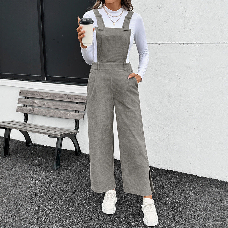 Women’s Corduroy Suspender Jumpsuit – Casual Japanese & Korean Style Overalls