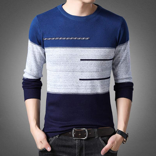 Men’s Slim Fit Cotton Pullover Sweater – Round Neck Knitwear for Spring & Autumn