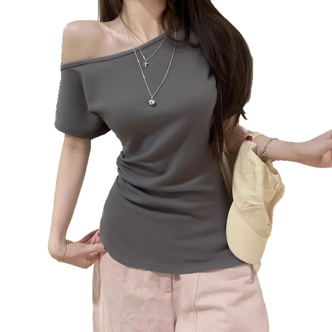 Women's Off-shoulder Fitted Waist Short-sleeve Top