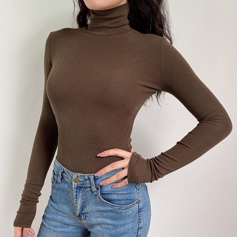 Warm Women’s Two-Piece High Collar Top Set – Casual Urban Style Long Sleeve Sweater for Daily Wear & Commuting