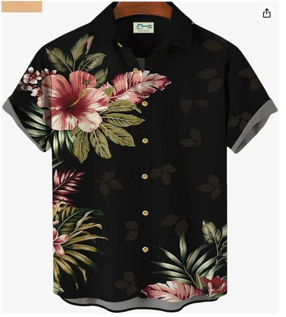 Men's Cardigan Plus Size Short Sleeve – Slim Fit Digital Print Casual T-Shirt
