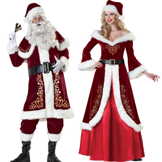 Santa Couple Costume – Men’s & Women’s Corduroy Christmas & Stage Outfit