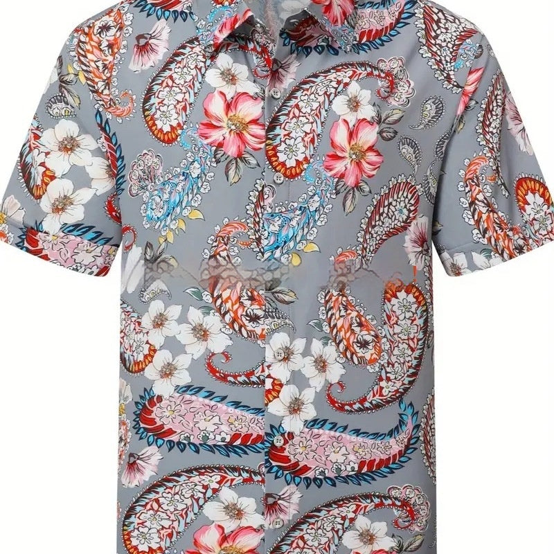 Men's Cardigan Plus Size Short Sleeve – Slim Fit Digital Print Casual T-Shirt