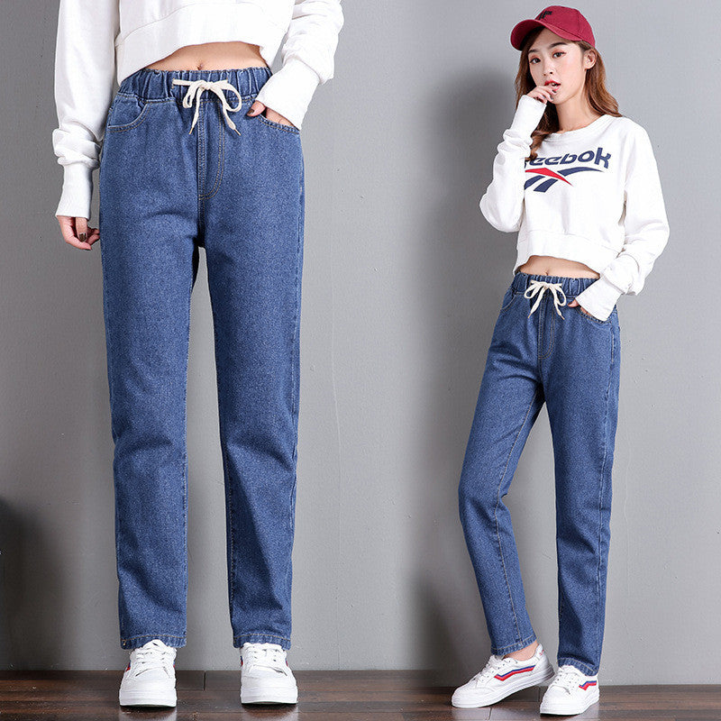 Women’s Korean Style High-Waist Jeans – Casual Straight Cropped Denim Pants