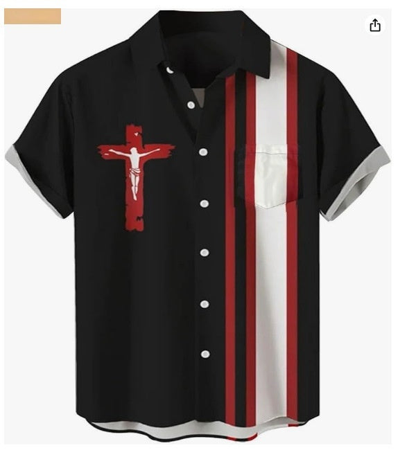 Men's Cardigan Plus Size Short Sleeve – Slim Fit Digital Print Casual T-Shirt