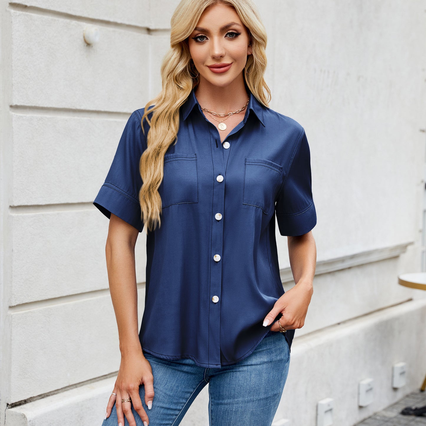 Women's One Breasted Faux Denim Short Sleeve Loose Shirt – Casual Street Style Cardigan