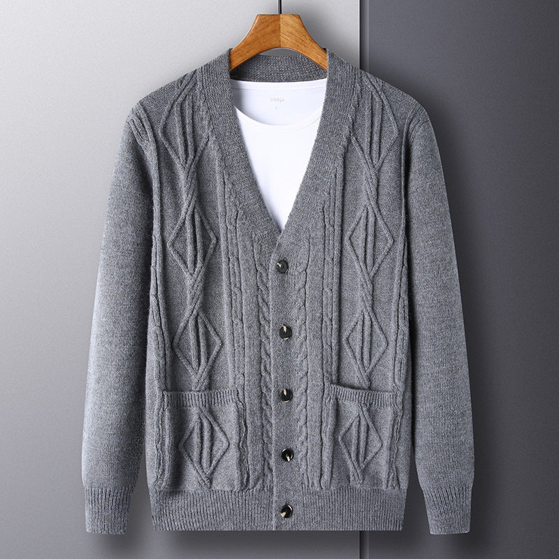 Men’s Knitted Rhombus Cardigan – Loose Casual Sweater Coat for Autumn