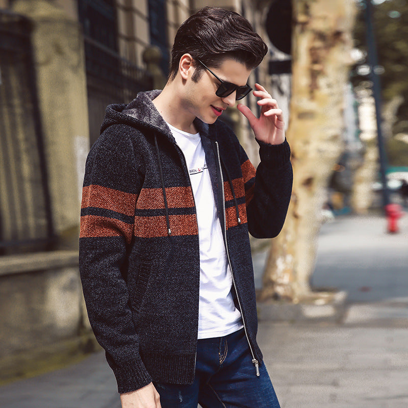 Men’s Winter Hooded Cardigan Sweater – Plus Size Cashmere Blend Knitwear