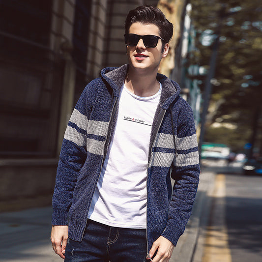 Men’s Winter Hooded Cardigan Sweater – Plus Size Cashmere Blend Knitwear