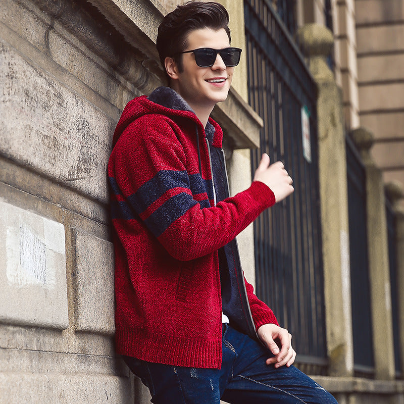 Men’s Winter Hooded Cardigan Sweater – Plus Size Cashmere Blend Knitwear