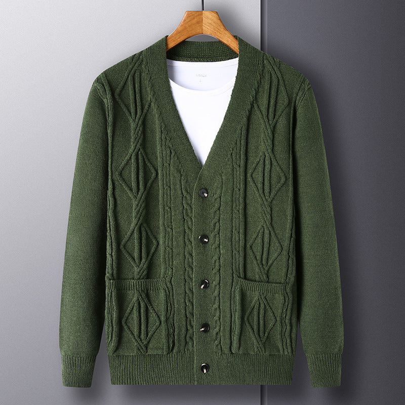 Men’s Knitted Rhombus Cardigan – Loose Casual Sweater Coat for Autumn