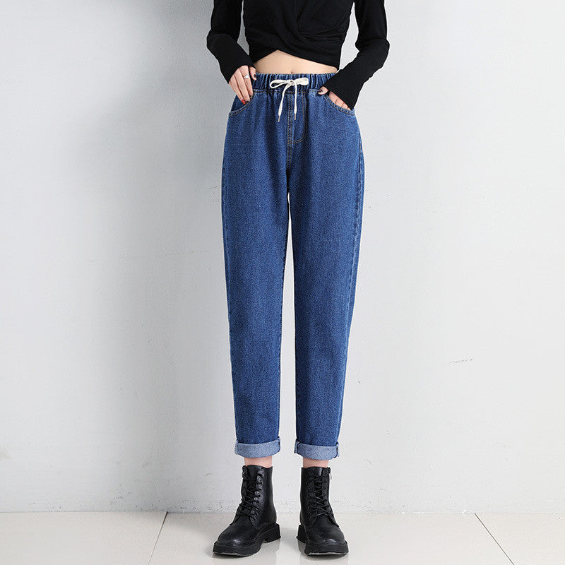 Women’s Korean Style High-Waist Jeans – Casual Straight Cropped Denim Pants