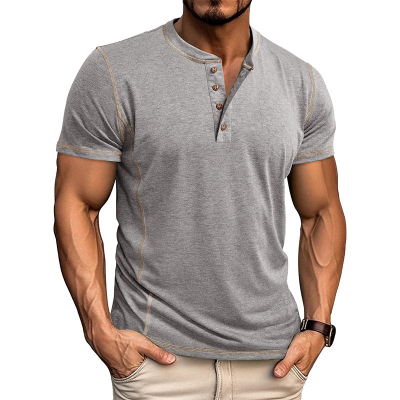Short Sleeve Henley Shirt Men's Round Neck T-shirt – Slim Fit Cotton Blend Casual Tee