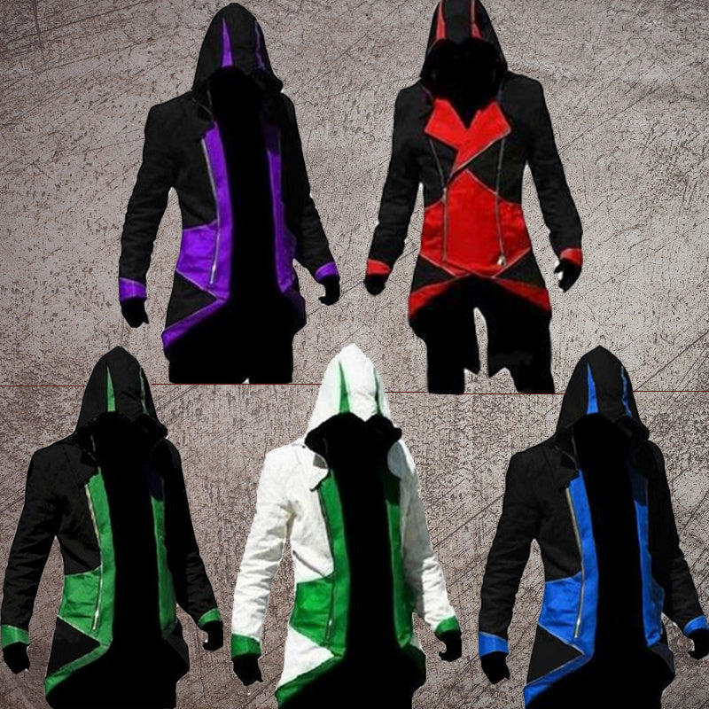 Halloween Polyester Hoodie Jacket – Cosplay & Streetwear Long Coat for Men (Unisex Styling)
