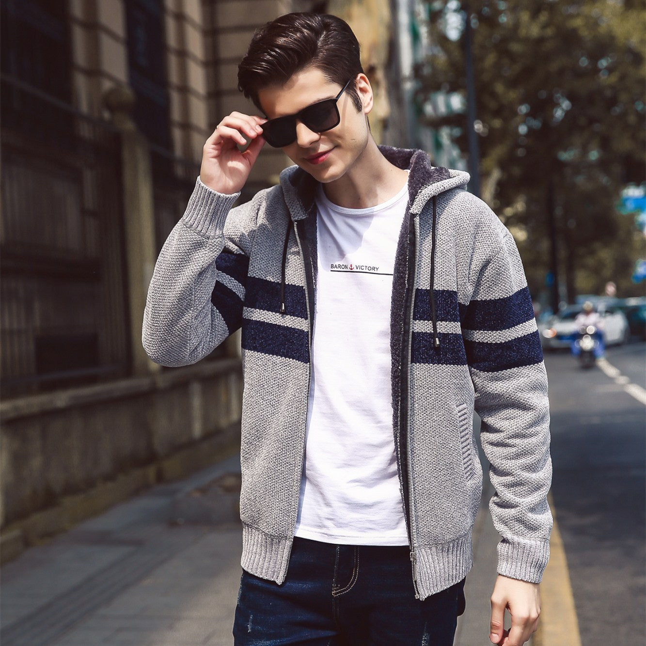 Men’s Winter Hooded Cardigan Sweater – Plus Size Cashmere Blend Knitwear