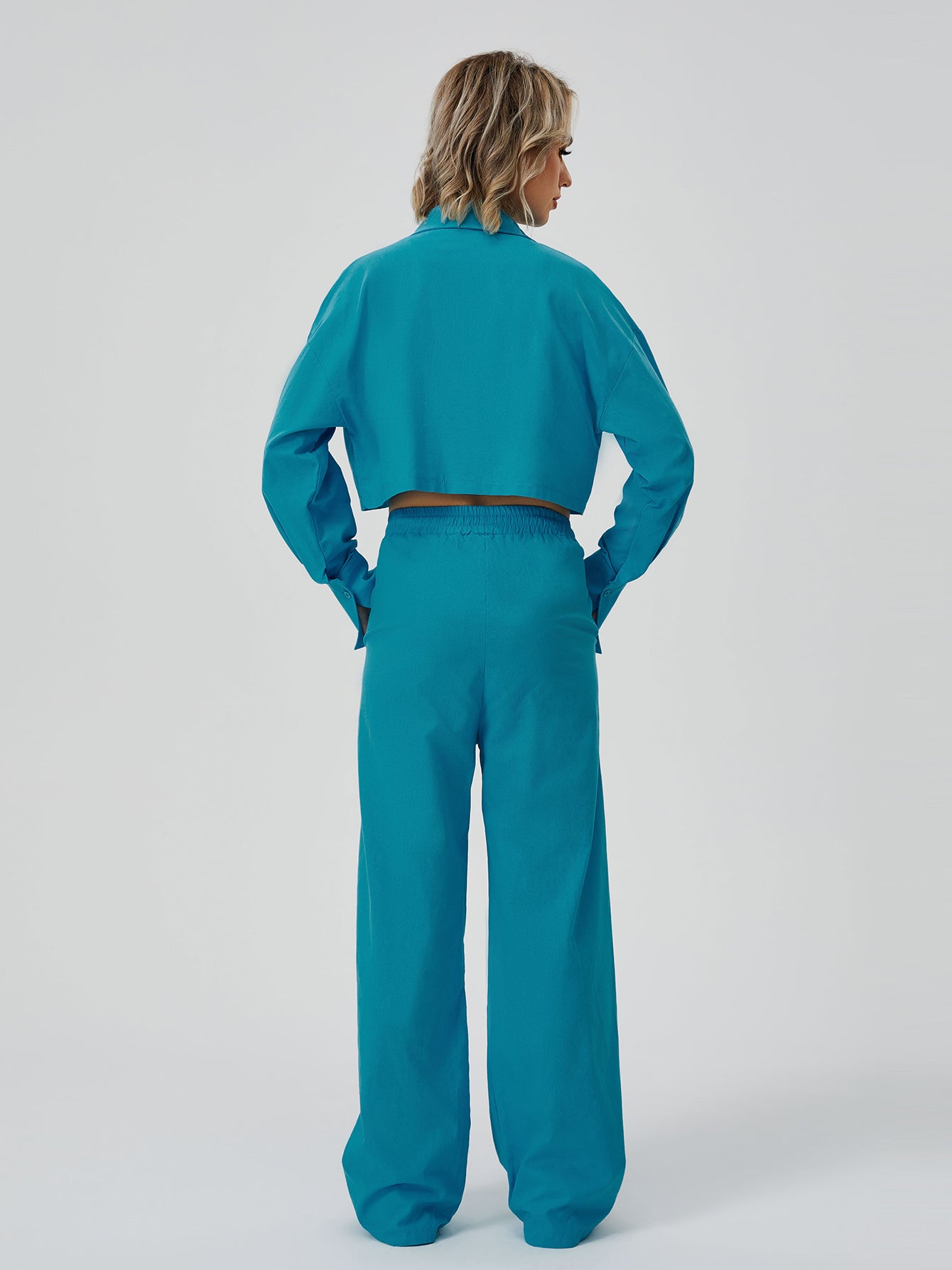 Women’s Two-Piece Loungewear Set – Long Sleeve Button Down Top & Wide Leg Pajama Pants
