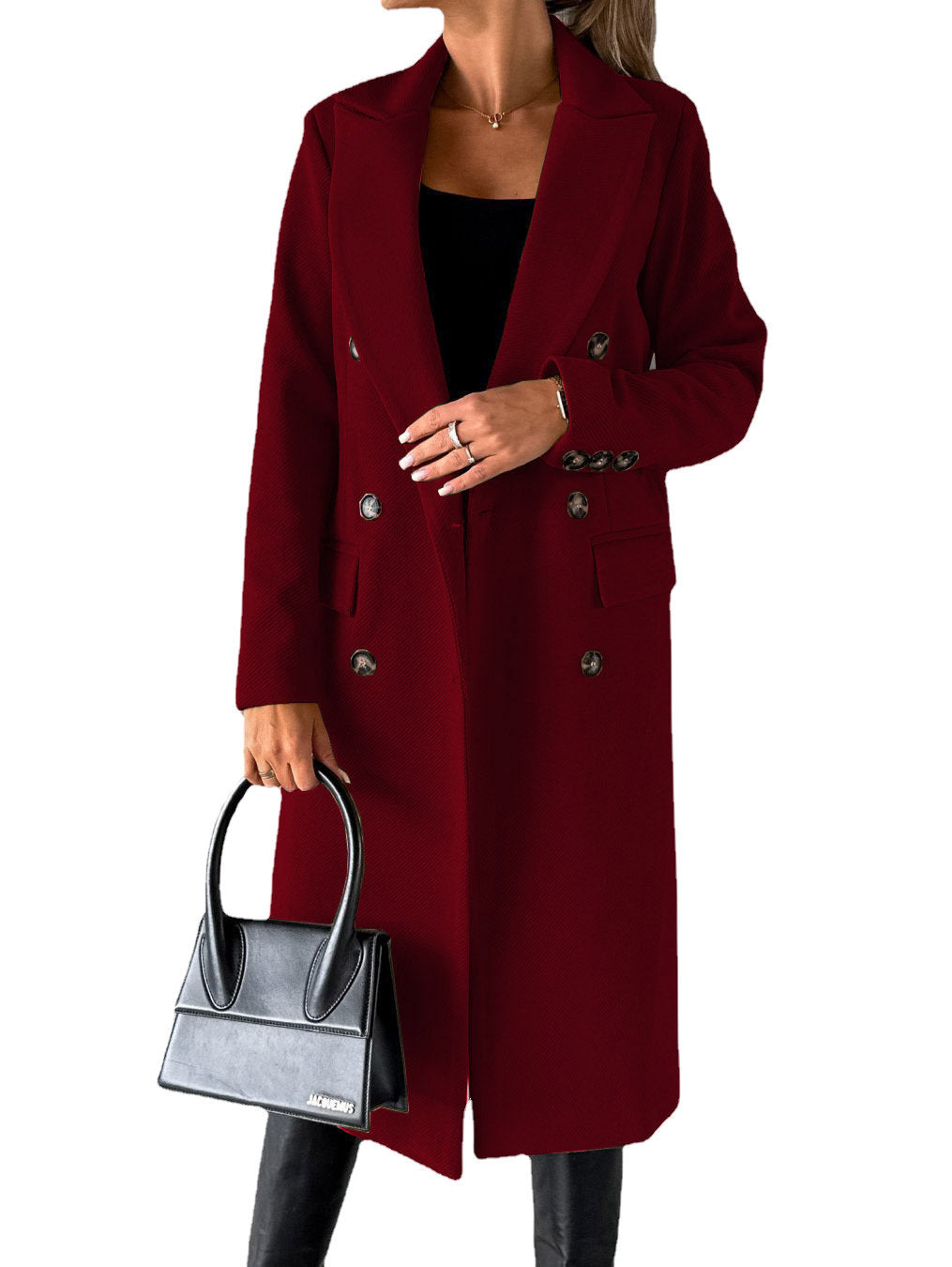 Long Sleeve Lapel Coat – Women’s Solid Double-Breasted Slim Winter Jacket