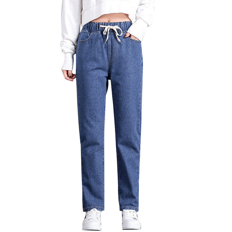 Women’s Korean Style High-Waist Jeans – Casual Straight Cropped Denim Pants