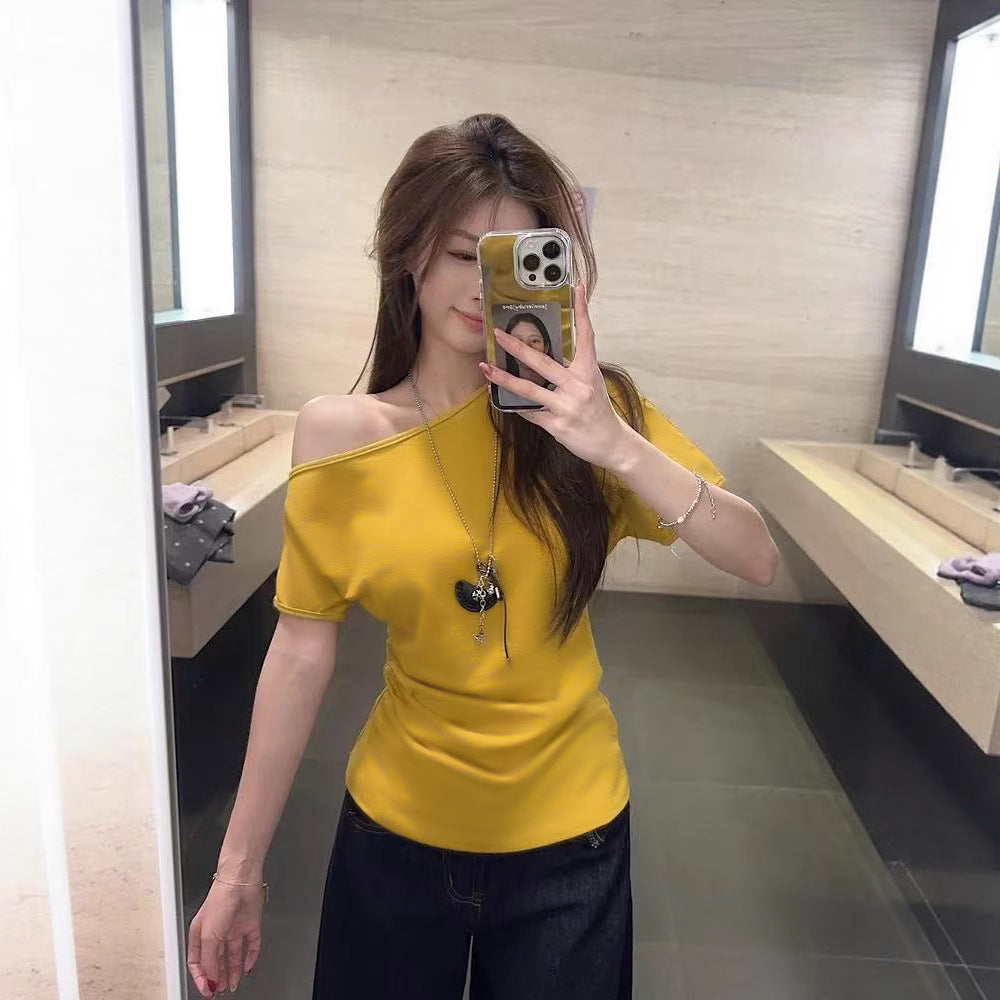 Women's Off-shoulder Fitted Waist Short-sleeve Top