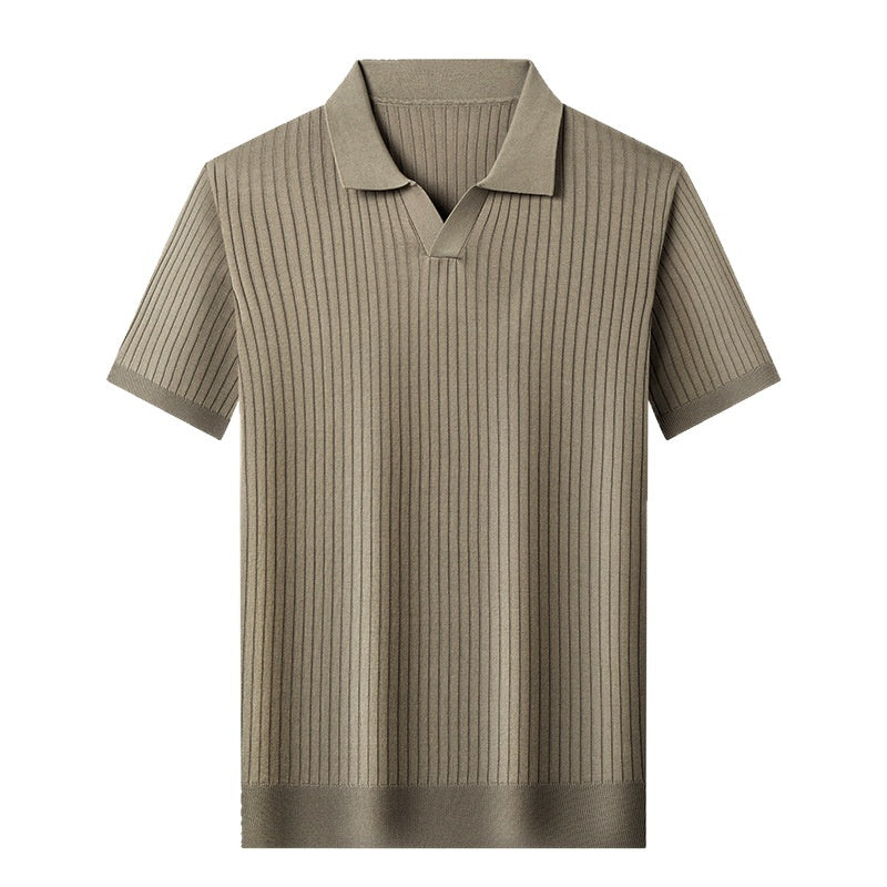 Men’s Mulberry Silk Striped T-Shirt – Short Sleeve Casual Summer Pullover