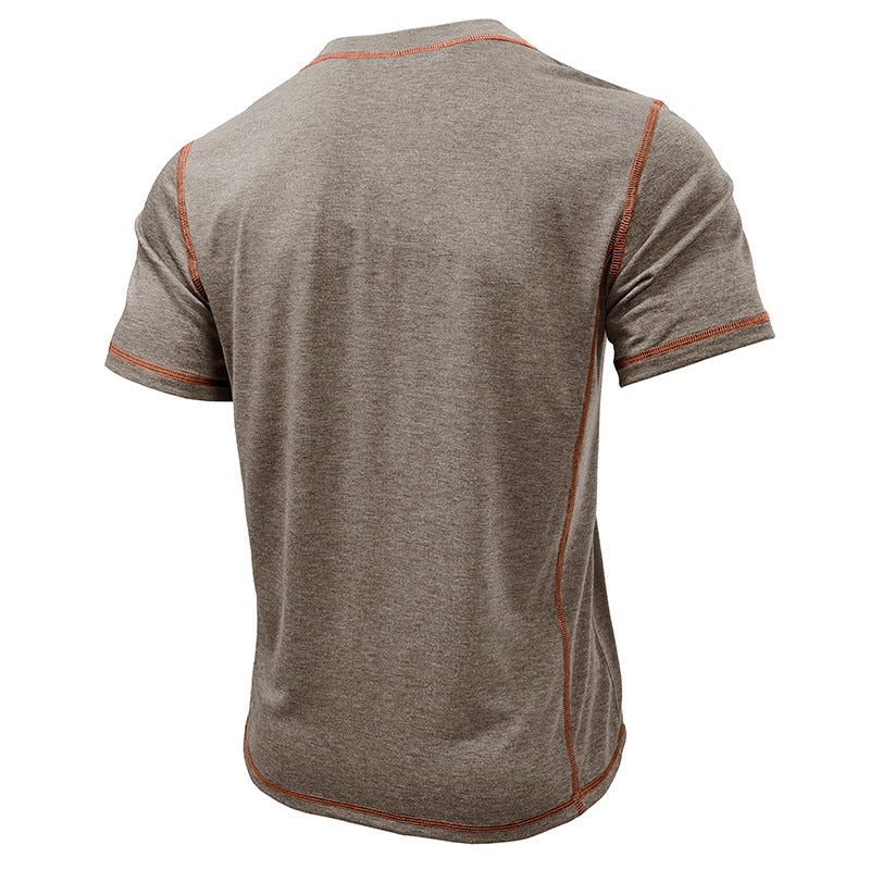 Short Sleeve Henley Shirt Men's Round Neck T-shirt – Slim Fit Cotton Blend Casual Tee