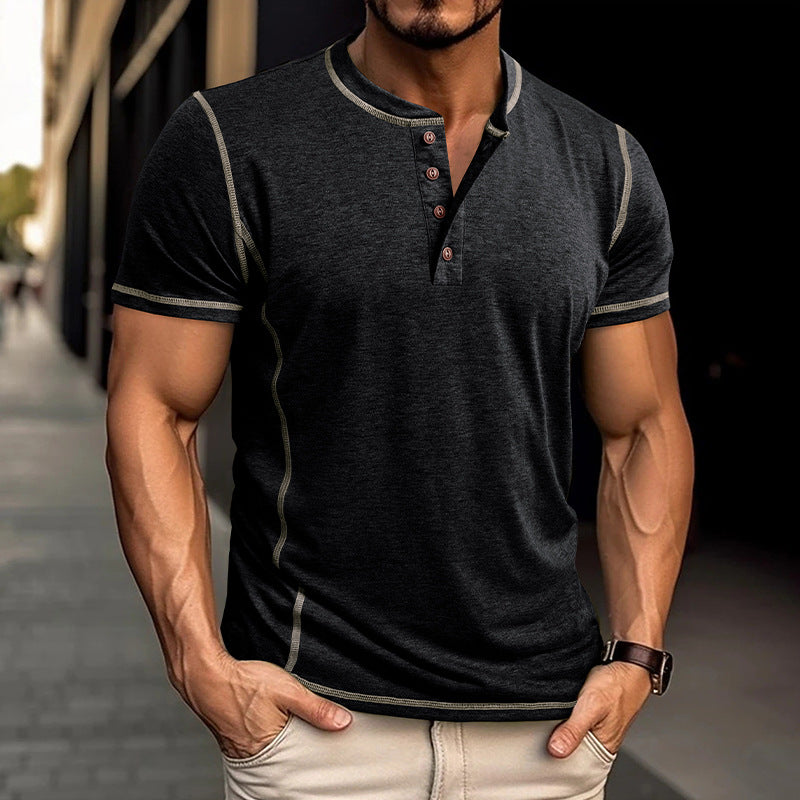 Short Sleeve Henley Shirt Men's Round Neck T-shirt – Slim Fit Cotton Blend Casual Tee