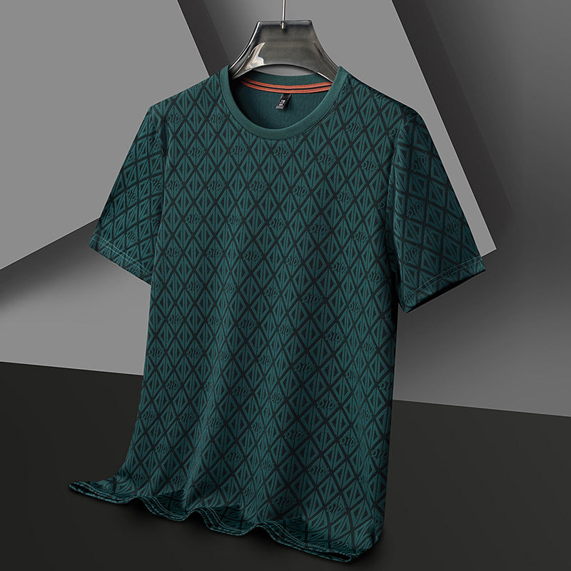 Men's Round Neck Jacquard Short Sleeve Cool Antibacterial Fashion Casual T-shirt
