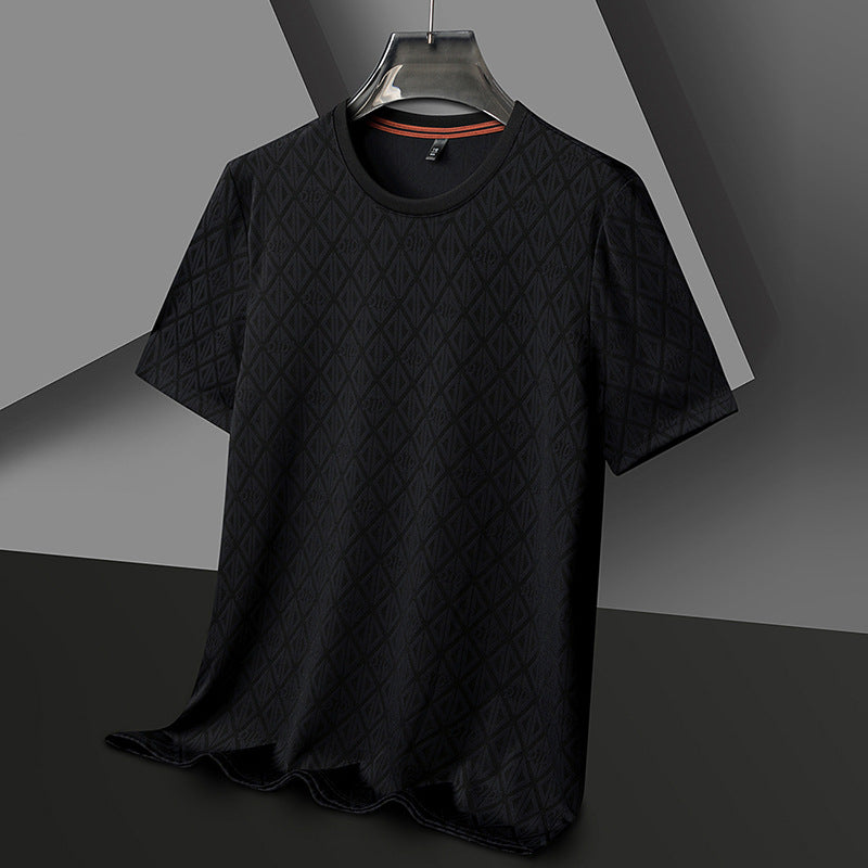 Men's Round Neck Jacquard Short Sleeve Cool Antibacterial Fashion Casual T-shirt