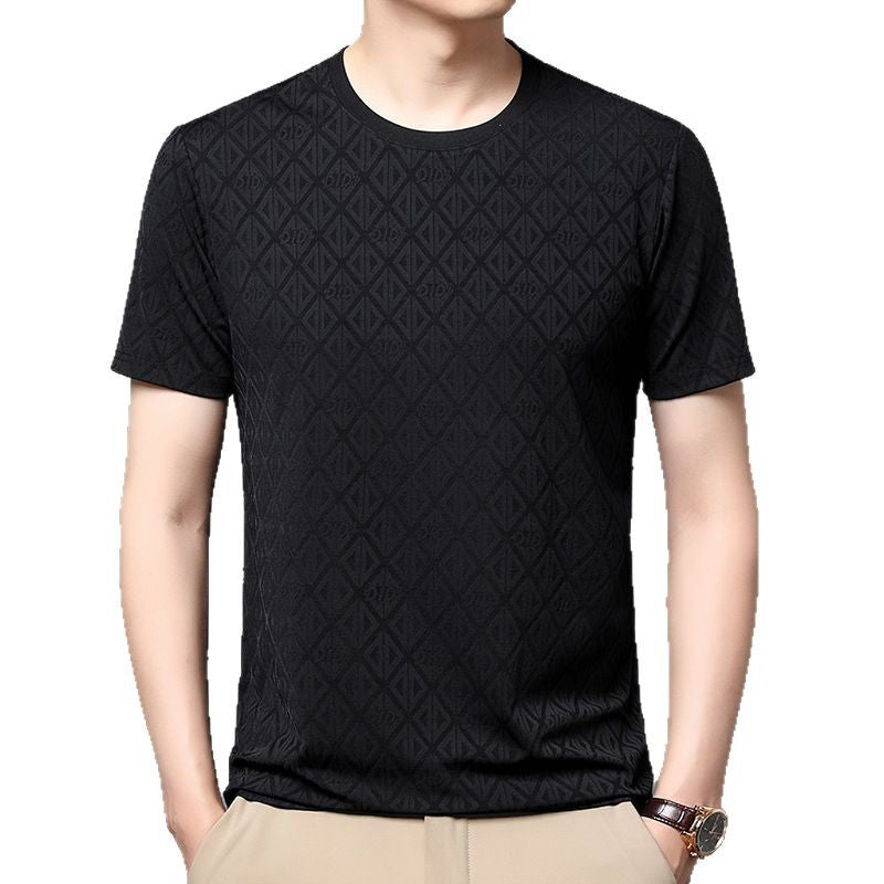 Men's Round Neck Jacquard Short Sleeve Cool Antibacterial Fashion Casual T-shirt