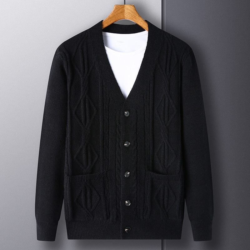 Men’s Knitted Rhombus Cardigan – Loose Casual Sweater Coat for Autumn