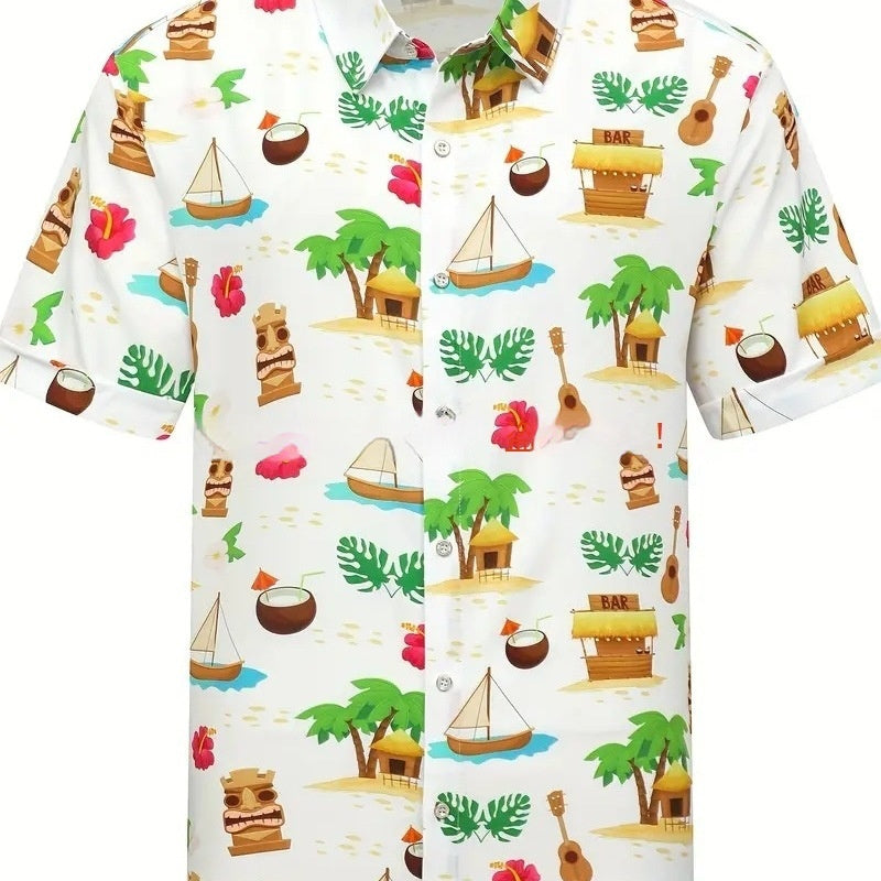 Men's Cardigan Plus Size Short Sleeve – Slim Fit Digital Print Casual T-Shirt