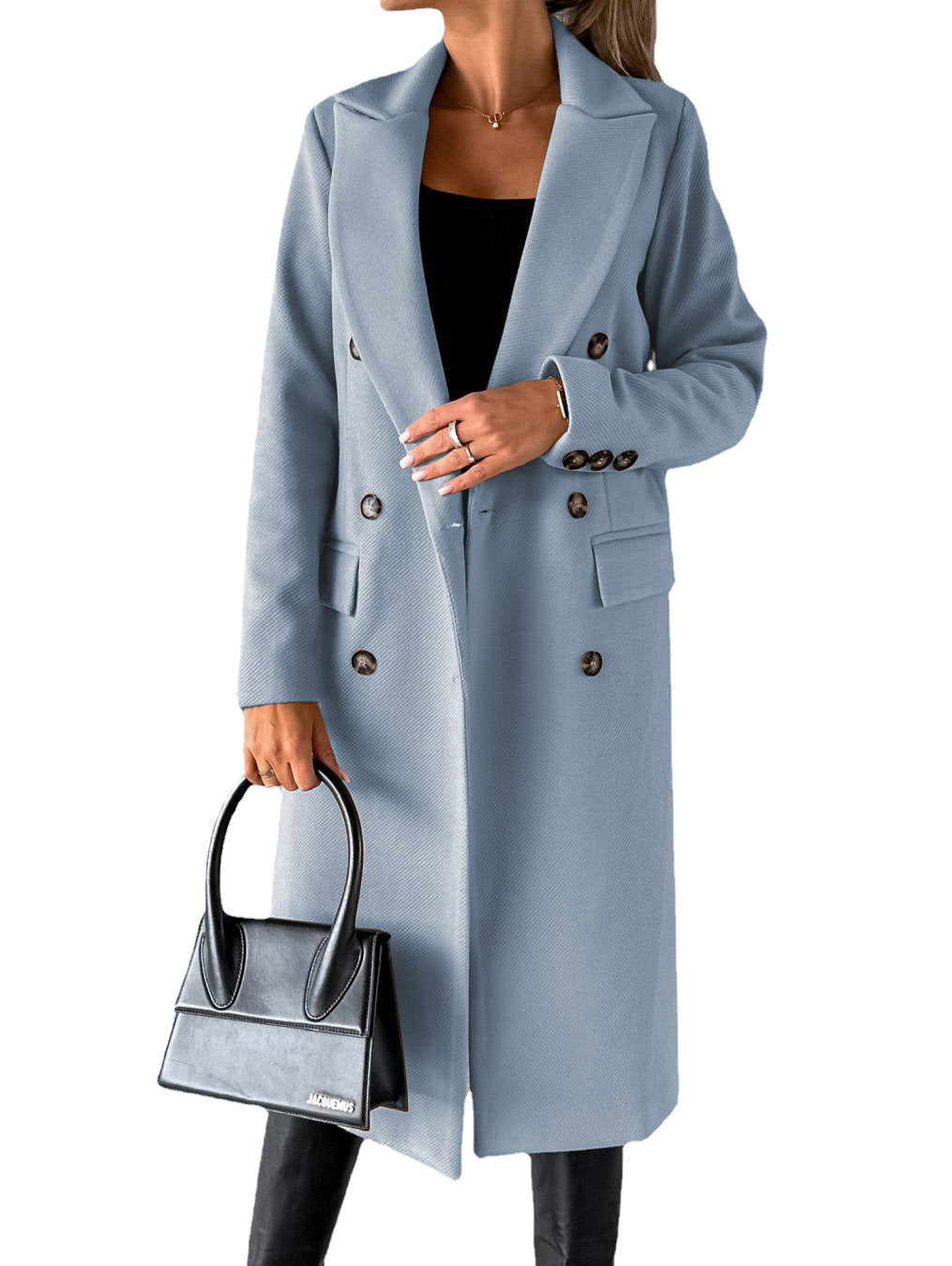 Long Sleeve Lapel Coat – Women’s Solid Double-Breasted Slim Winter Jacket