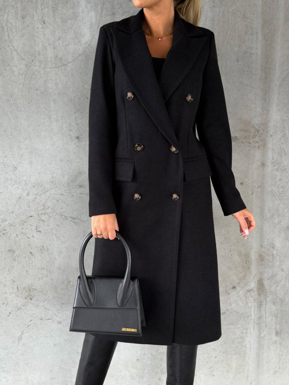 Long Sleeve Lapel Coat – Women’s Solid Double-Breasted Slim Winter Jacket