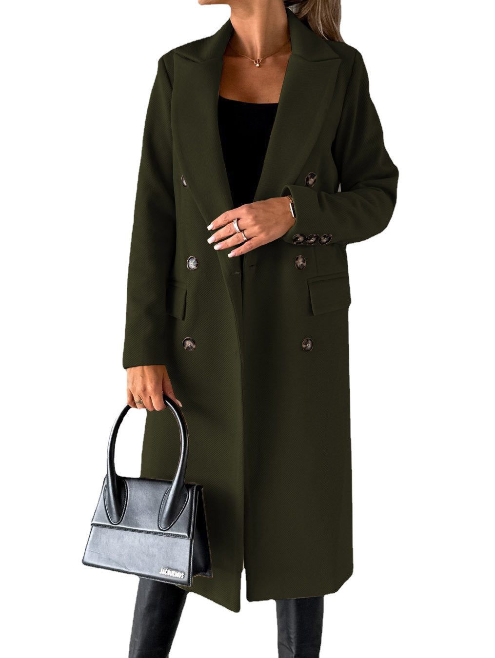Long Sleeve Lapel Coat – Women’s Solid Double-Breasted Slim Winter Jacket