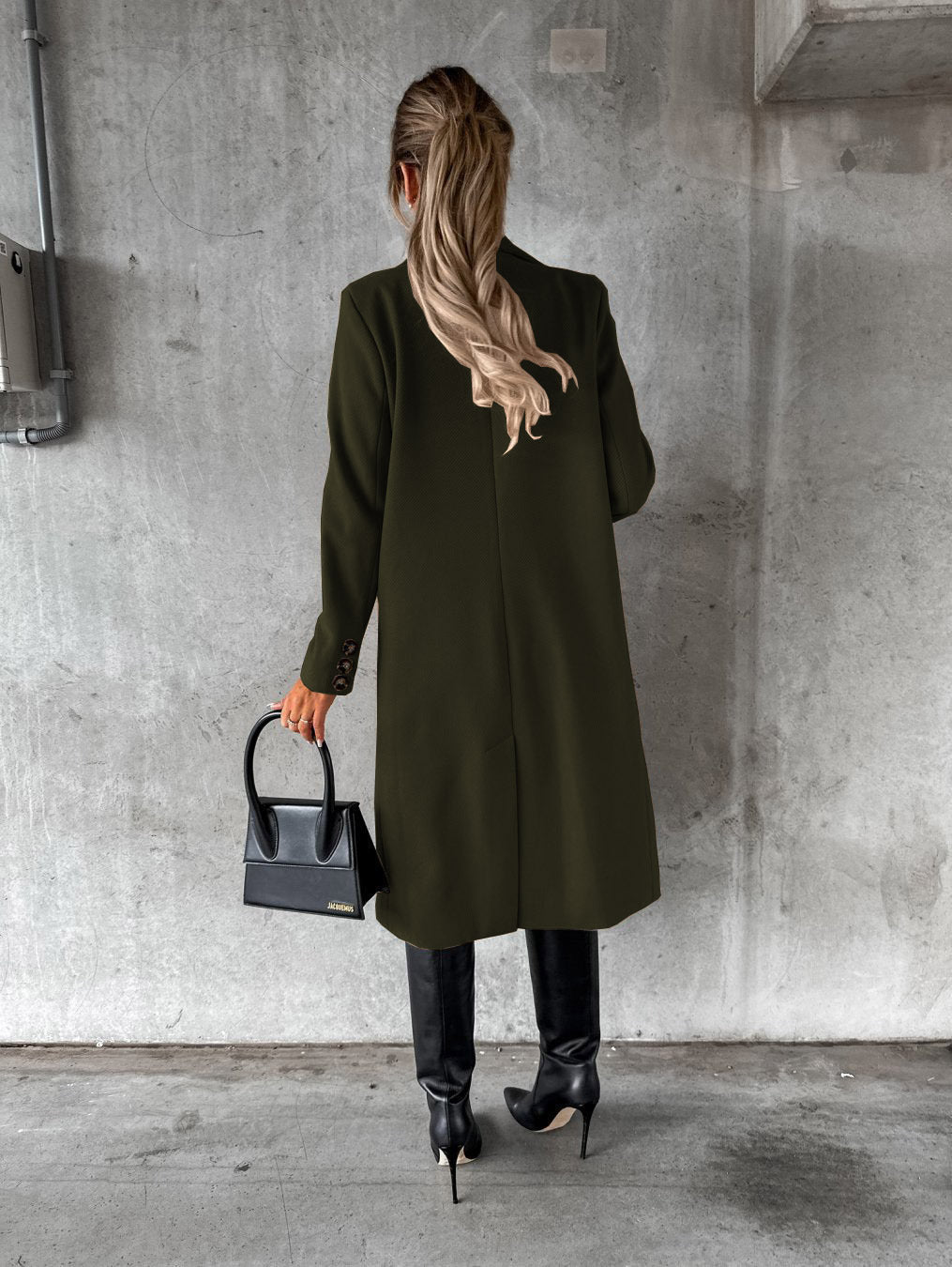 Long Sleeve Lapel Coat – Women’s Solid Double-Breasted Slim Winter Jacket
