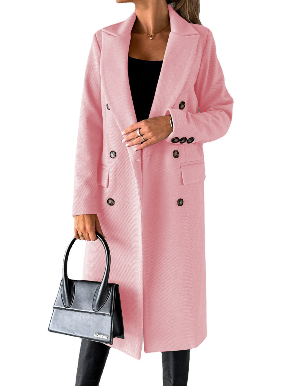 Long Sleeve Lapel Coat – Women’s Solid Double-Breasted Slim Winter Jacket